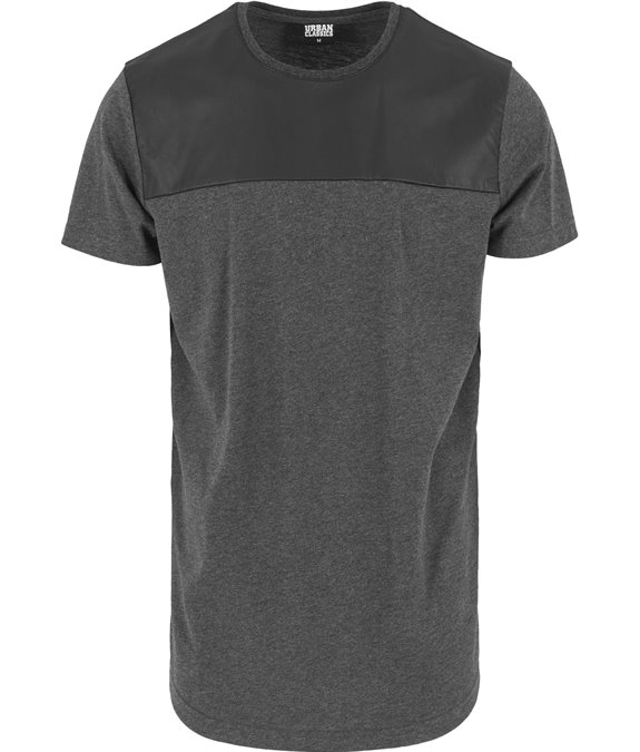 Long Shaped Shoulder Leather Imitation Tee charcoal-black 2